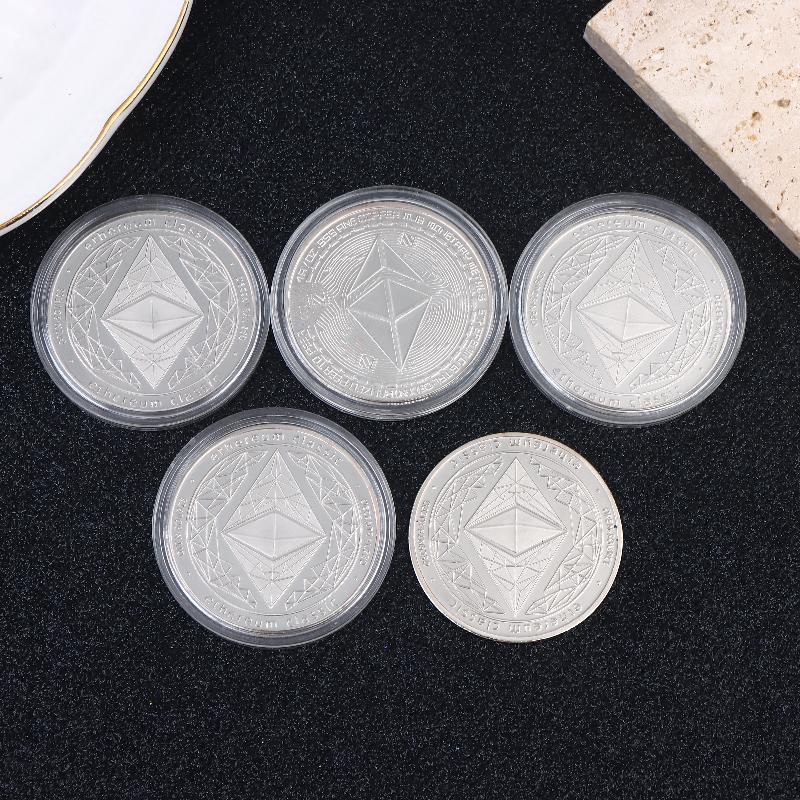

5PCS Ethereum Commemorative Coin 1.5mm Metal Crafts, Commemorative Medal, Commemorative Coin Collection, Ironwork серебряный