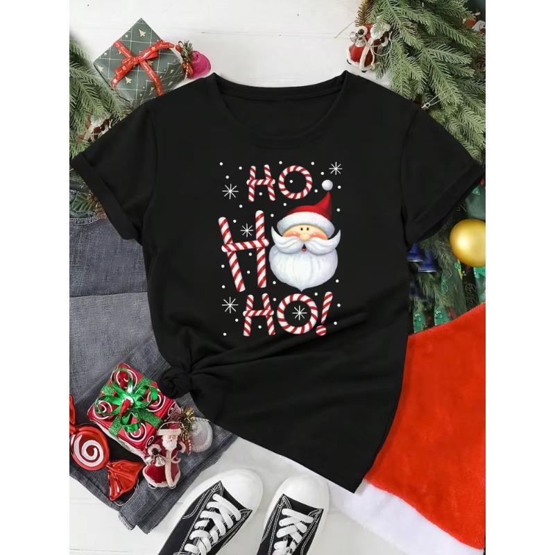 Summer Ladies 3D Printed Crew Neck Short Sleeve T-Shirt Christmas Dress