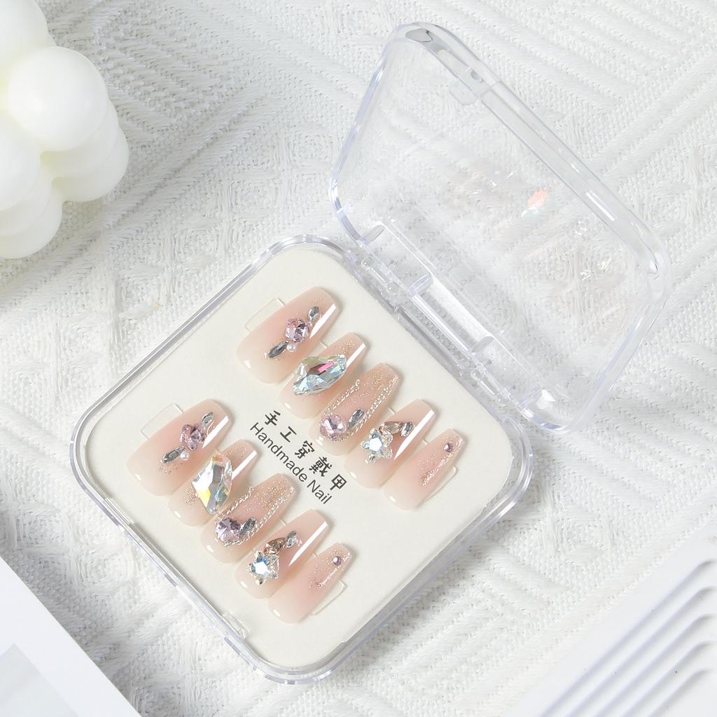 Pure Hand-dressed Armor New Year White Long Love Nail Art Patch Butterfly Full Diamond Luxury Hand-made Nail Clip