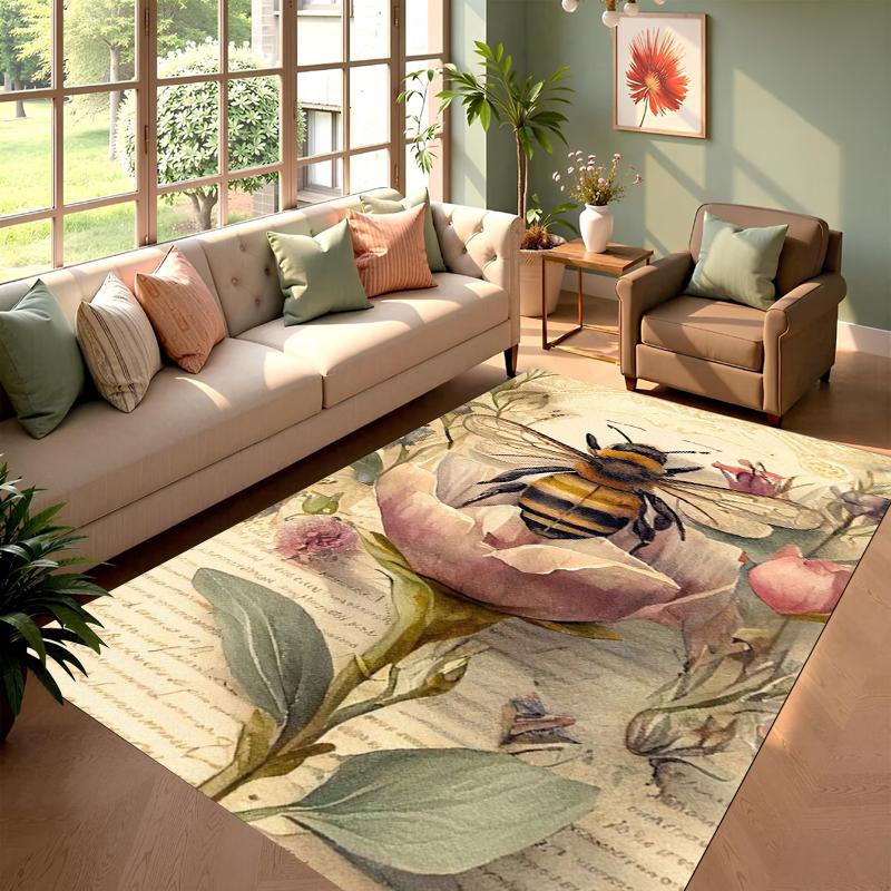 

Vintage Bee Sunflower Floral Area Rug Non Slip Wear Resistant Soft Washable Entryway Floor Mat For Living Room Bedroom Decor 40X60cm