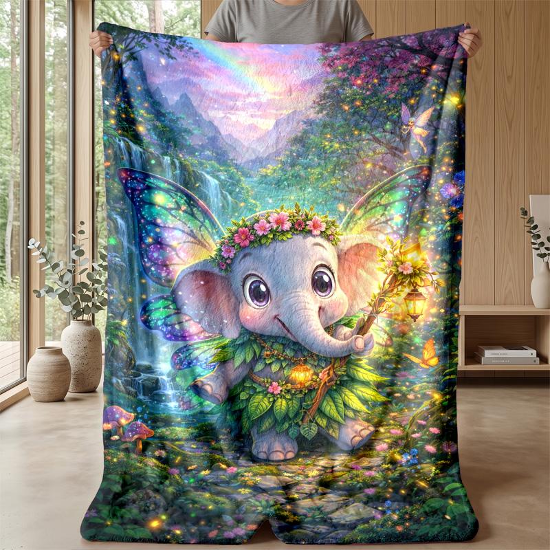 Fantasy Elephants with Mandalas Theme Blanket Lightweight Warm Flannel Blanket Decorative Throw Blanket for Home Decoration