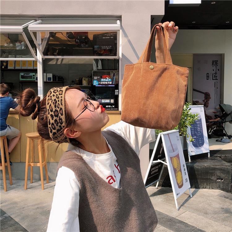 Borsa a Mano Vintage in Velluto a Coste Monocolore Borsa Piccola Casual da Donna Borsa Pratica in Tessuto Bolsas De Mujer