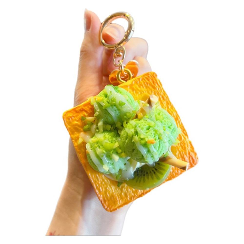 PU Simulated Fruit Keychain Ice Cream Cake Fun Design Ice Cream Cake Keychain Lightweight Chocolate Strawberry Dessert Key Chain