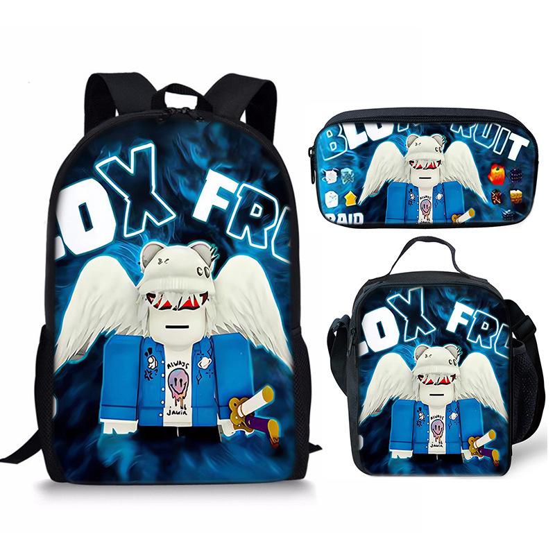 Bloxfruits Primary School Schoolbag Three-Piece Cartoon Backpack Combination Set Diy