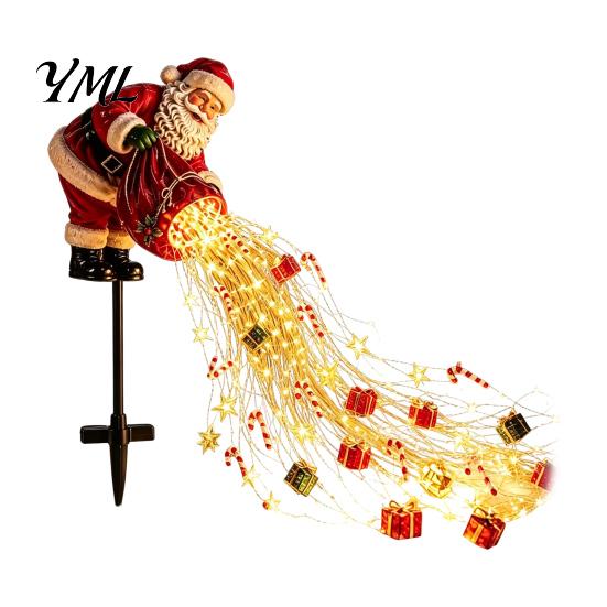 Solar Powered Christmas Decor Garden Stake Light, Santa Pouring Flowing LED String Lights, Colorful Magical Claus Lawn Stakes Light Effect,