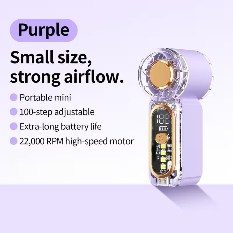 

2026 New High-speed Mini Handheld Small Fan, 100 Speed Small Air Cannon USB Charging Endurance Turbo Portable Outdoor Fan фіолетовий