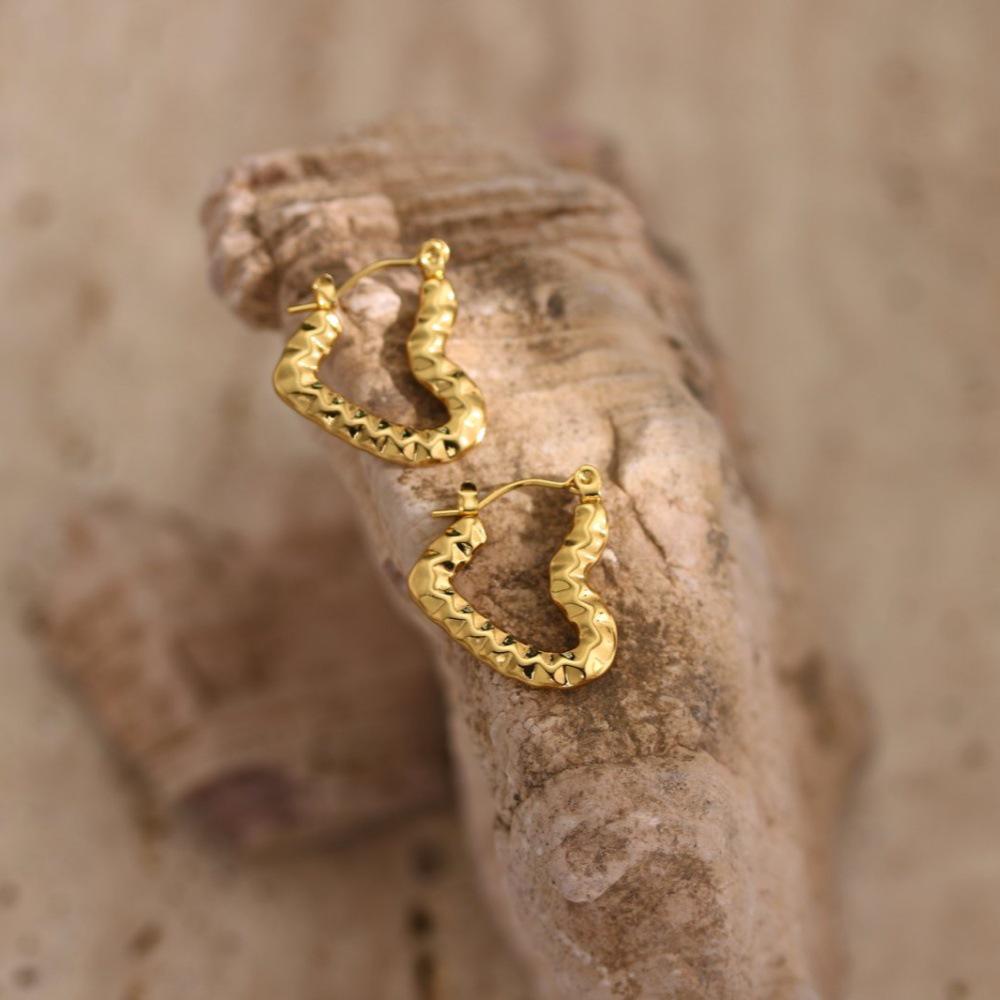 18K Gold-Plated Geometric Hammered Stainless Steel Stud Earrings