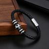 Hot Stainless Steel Geometric Bead Soccer Leather Woven Bracelet Unisex Trendy Fashion Charm Versatile Sports Jewelry Gift
