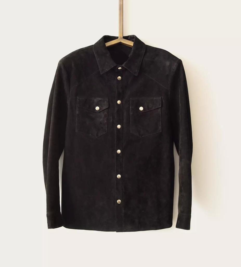 Pánské trendy černé kožené košile z pravé jehněčí kůže pro volný čas a párty