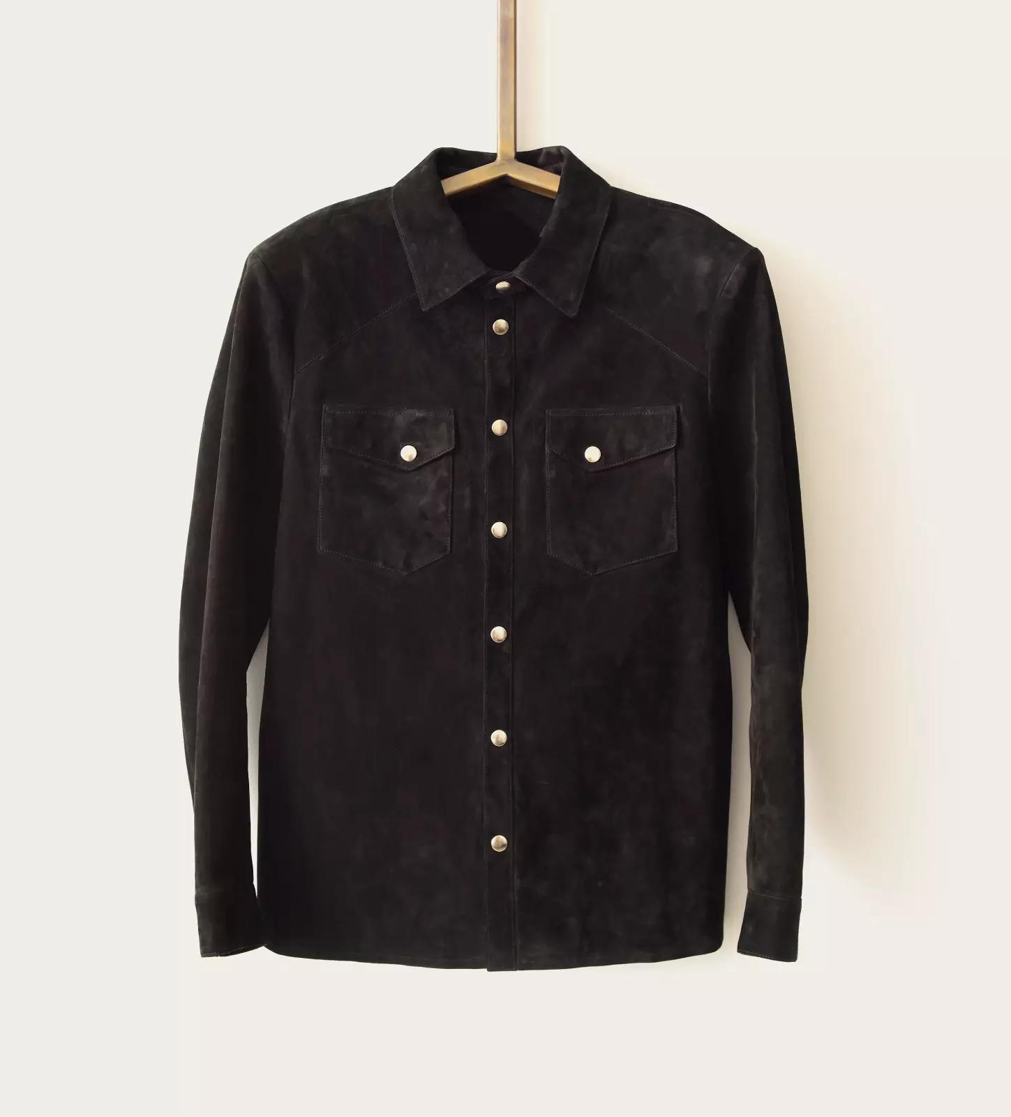 

Мужские модные черные рубашки из натуральной овчины для повседневной и праздничной одежды из кожи 3XL чёрный