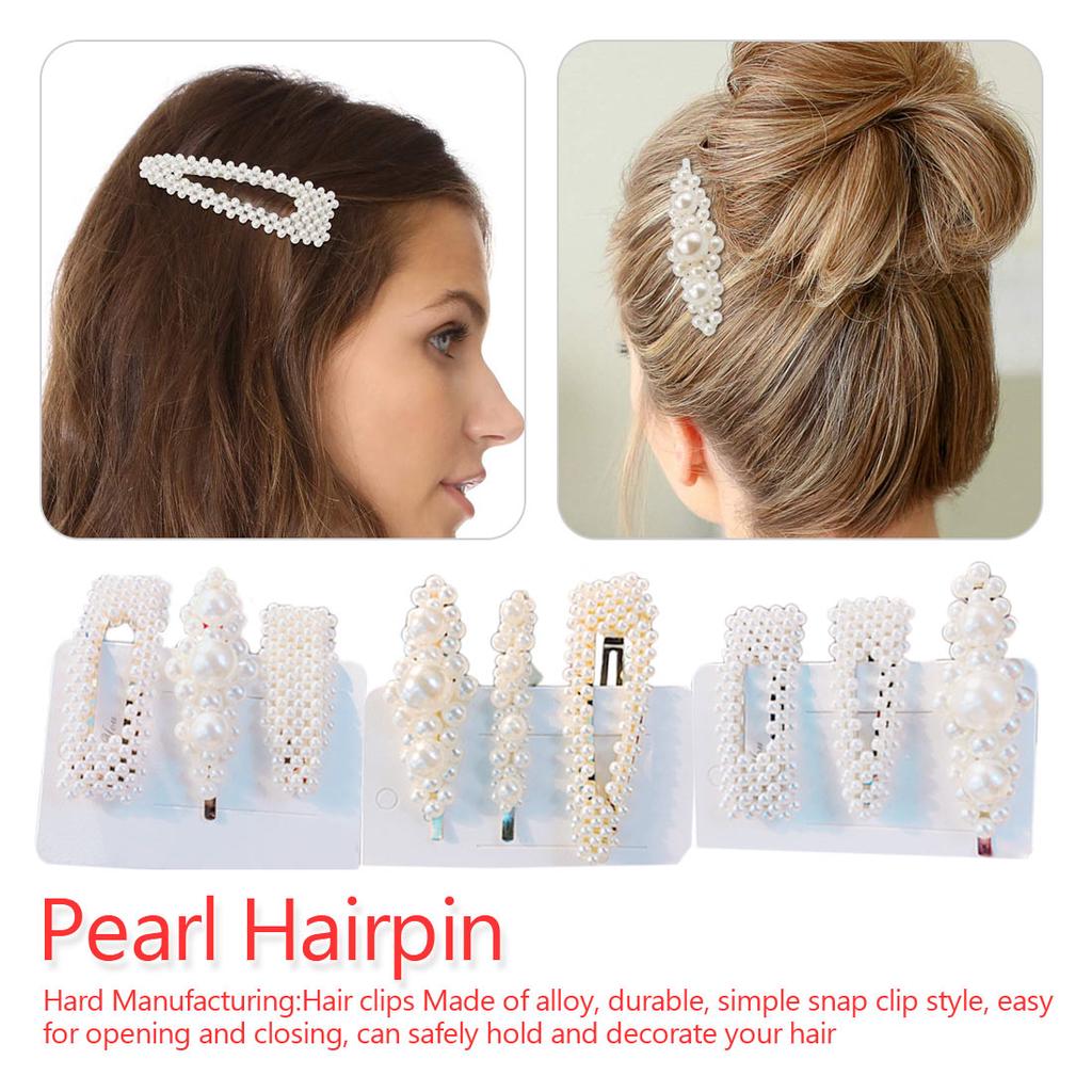 Korean Girls Metal Pearl Hair Clip Combination Elegant Barrette Hairpin Set