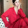 Spring and Autumn new ice silk pajamas women's small fragrant style high-end sense winter French sweet long-sleeved trousers loungewear set