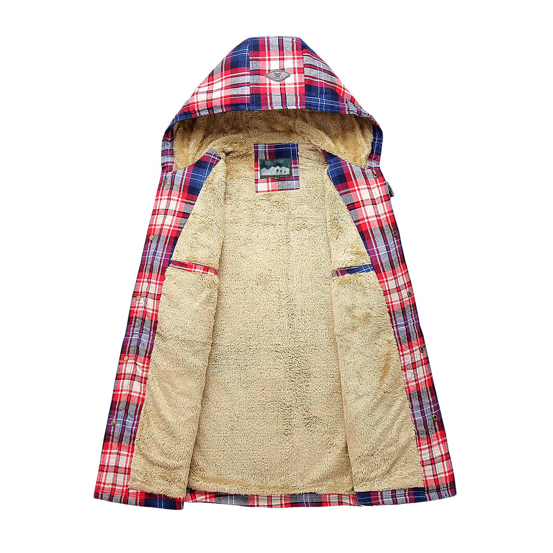 Куртка мужская повседневная британская клетчатая бархатная куртка с капюшоном рубашка — фото 6