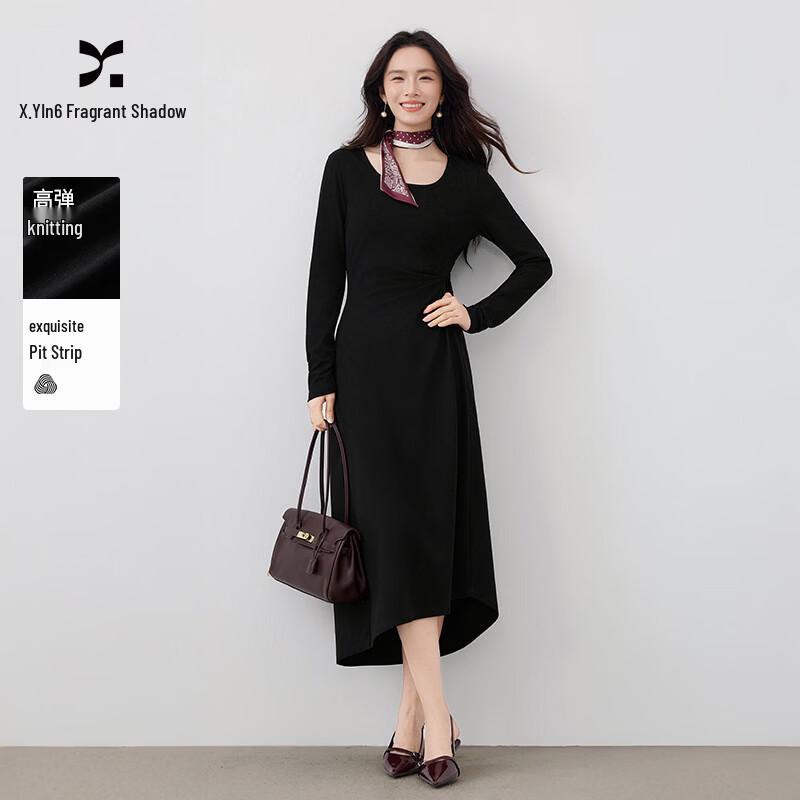 Elegant Black Knitted Midi Dress M