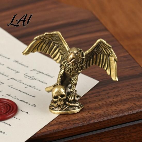 Eagle Skull Ornament Figurine Small Vintage Bird Statue Solid Brass Decorative Three-dimensional Relief Sculpture for Home Office Desk Shelf,
