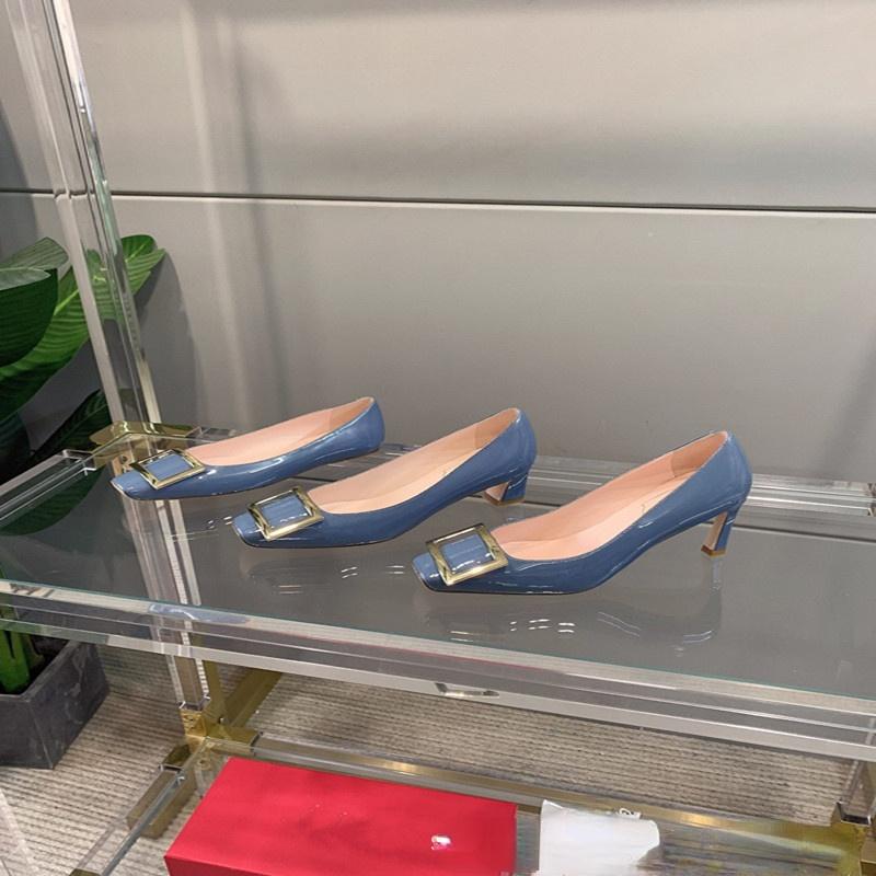 

Pumps Wedding Shoes Classic All -Match Commute Square Buckle High Heels Patent Leather Square Toe Chunky Heel Womens Shoes