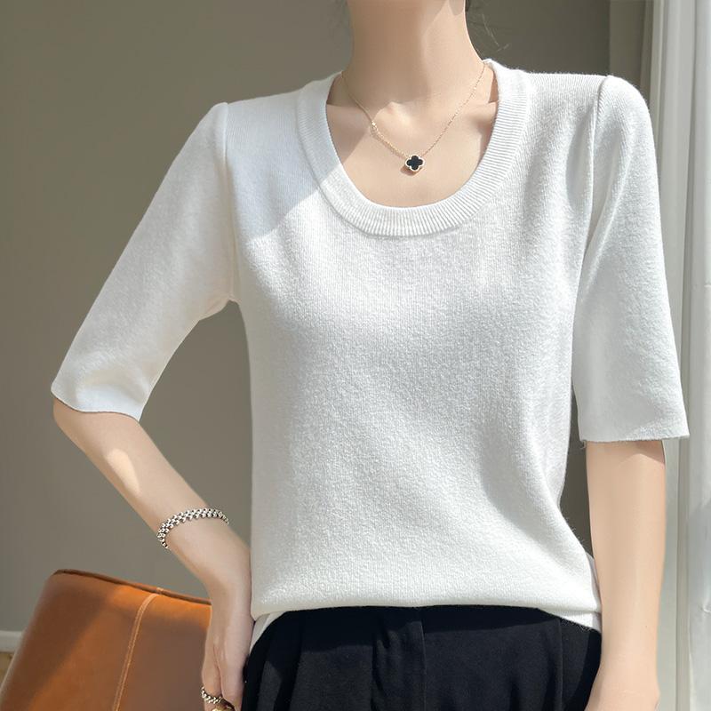 Women Knit T-shirt MODERN NEW SAGA Summer Knitted Shirt Short Sleeve Tees O-neck Pullover Knit Tops
