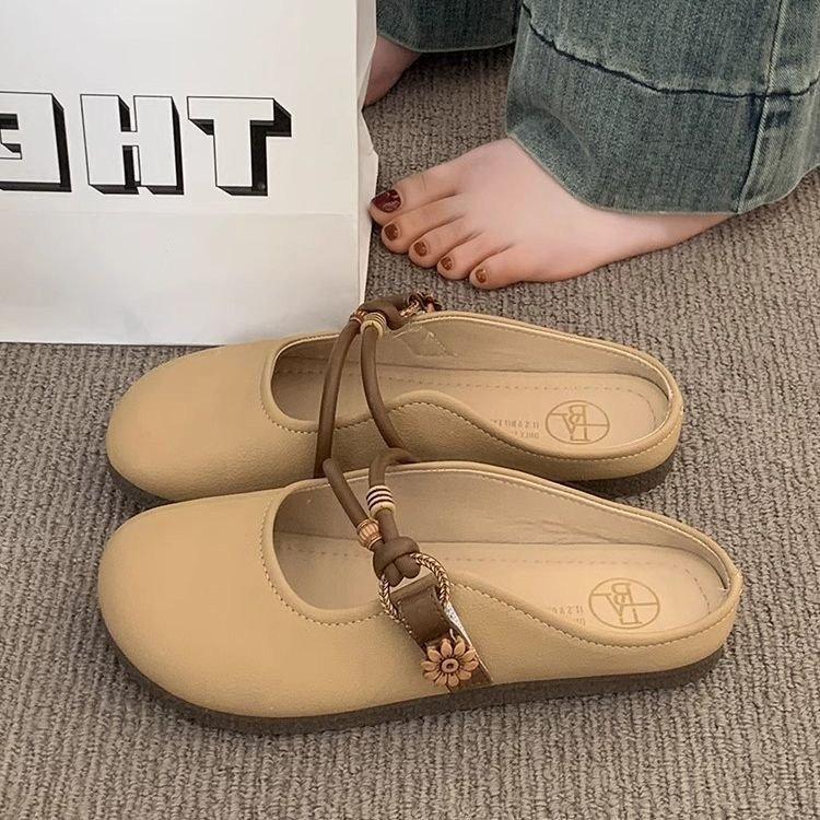 Baotou Half Slippers Women's Summer Wear 2025 New Super Fire Flat Bottom One Pedal Lazy Half Tray French Cool Slippers