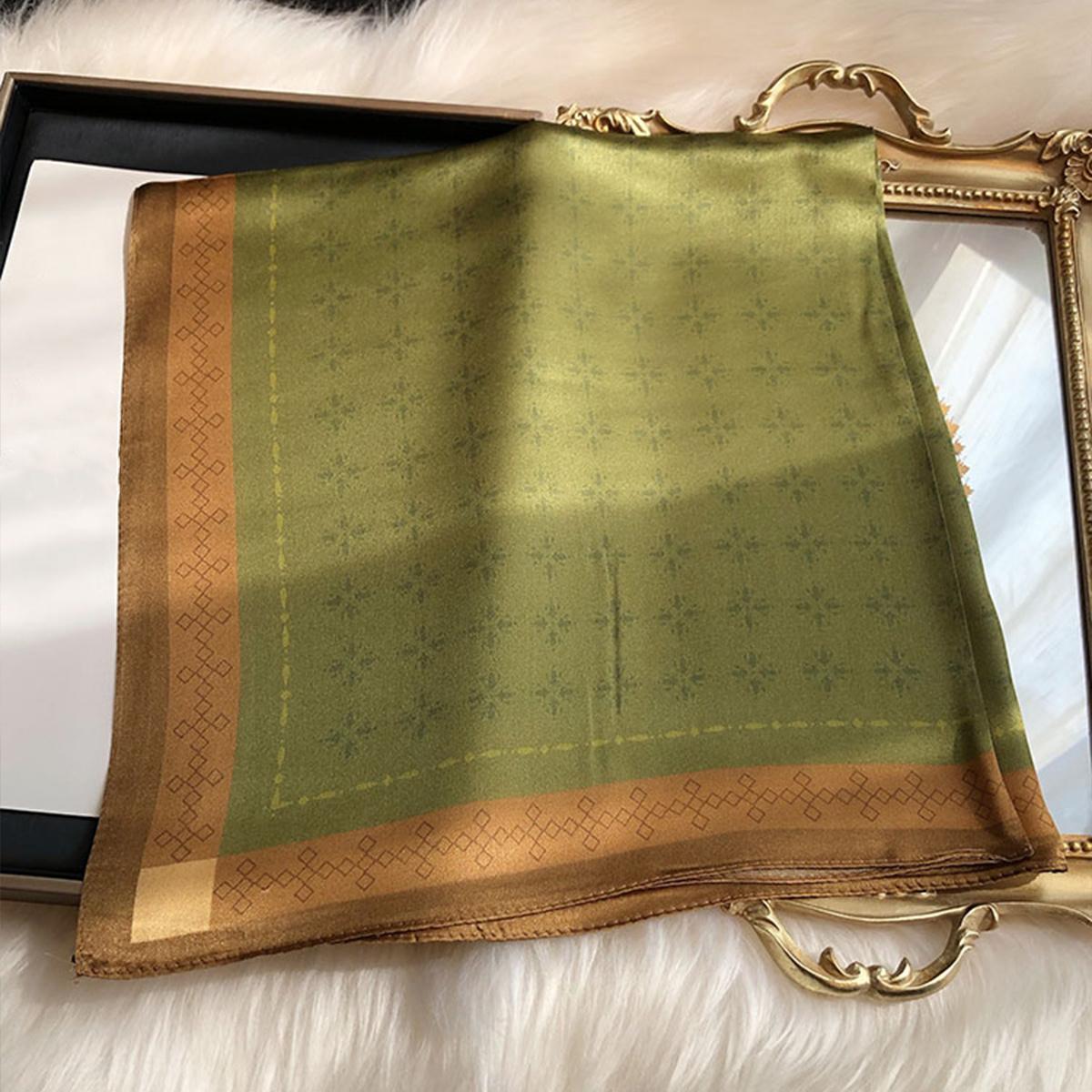 

Темно-зеленый квадратный шарф с принтом, простой цветочный узор, простой шейный платок из искусственного шелка, элегантная бандана, женские шарфы для головы 70x70cm