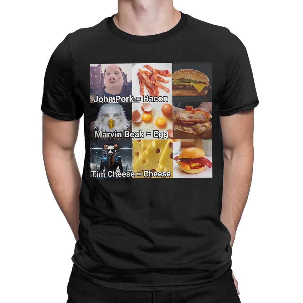 Men John Pork Marvin Beak Tim Cheese Funny Bacon Egg Cheese T Shirts  Pure Cotton Clothing Novelty Tee Shirt Summer TShirts