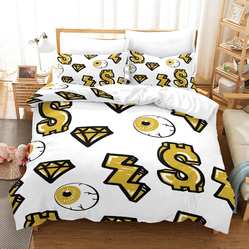 Dollar - Digital Printed Duvet Kit - Polyester - Bedroom Decor -1 Bed Cover +2 Pillowcase (no pillow core)