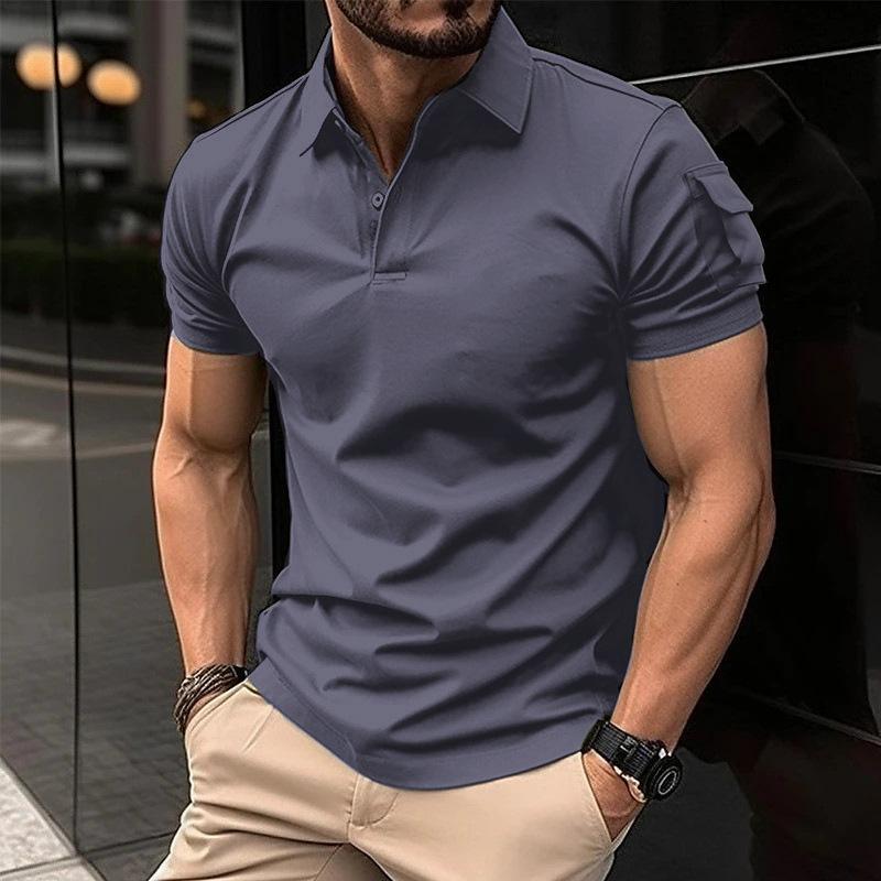 Summer Men's Lapel Button-down POLO Shirt Arm Pocket Sports