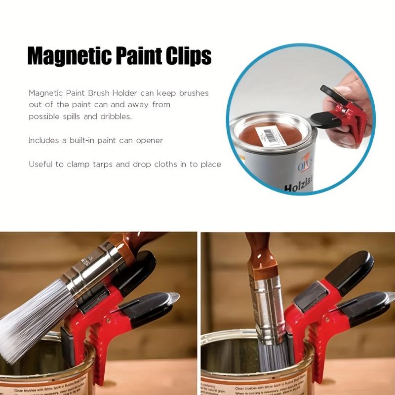 Double-Sided Magnetic Paint Brush Clip | Plastic Paint Can Holder with Built-in Opener for Painters Diy Tool Parts Accessories