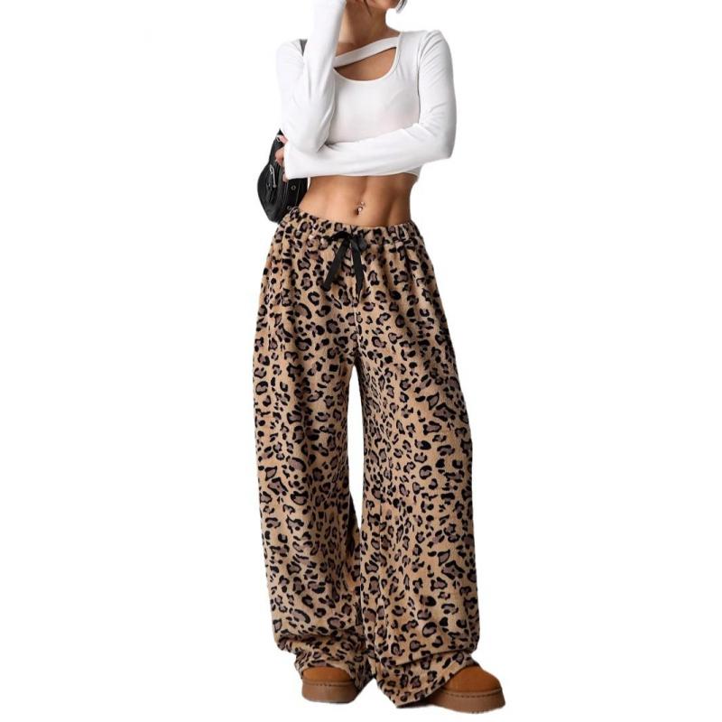 2026 New Arrival: Elegant Leopard Print Wide-Leg Trousers with Stretch Waistband