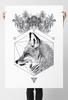 Black and White Fox Poster