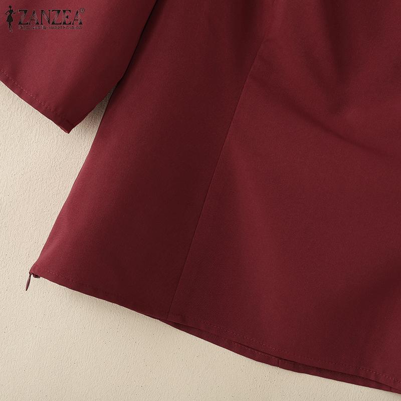 ZANZEA Lässige Damen-Bluse mit O-Ausschnitt und einfarbigen 3/4-Ärmeln