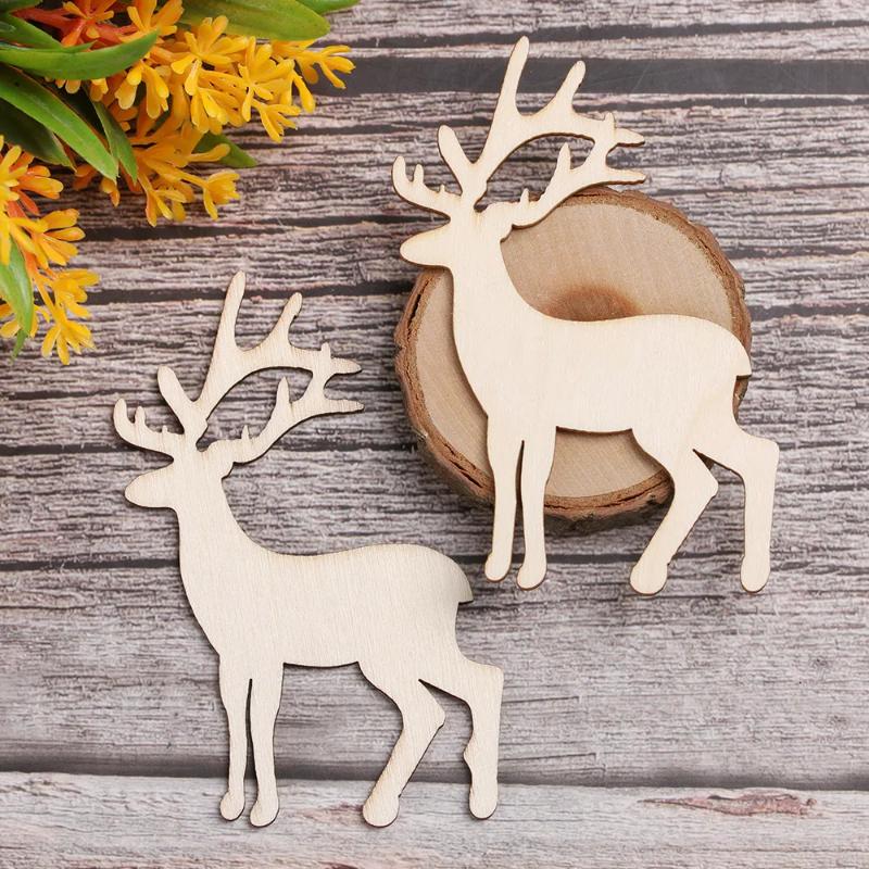 10Pcs Wooden Elk Decor Christmas Tree Hanging Reindeer Hanging Card Vivid Christmas Decorations Festival Decor Party Supplies