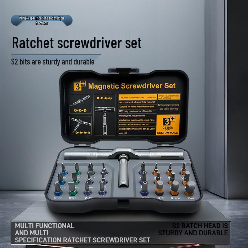 24-in-1 T-handle Ratchet Screwdriver: Multi-functional Magnetic Phillips & Flathead Repair Tool.
