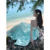 Travel shadow green backless neck sling chest pad dress women's summer Sanya seaside vacation beach dress super fairy wear