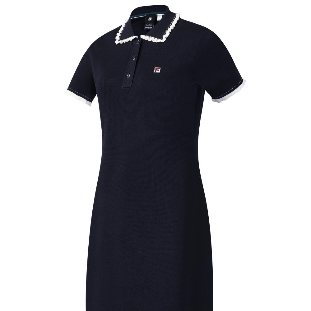 Fila Tennis Lace Woven Classic Simple Retro Sports Fashion Casual Elegant Relaxed Versatile Comfortable Polo Collar Short Sleeve Dress A11W623335FNV