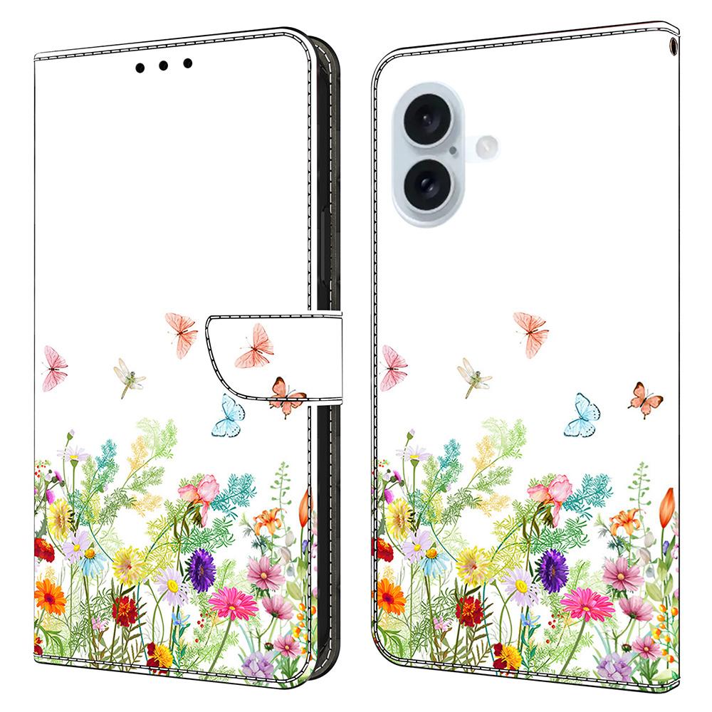 For iPhone 16 Leather Case Pattern Printing Wallet Stand Flip Phone Cover