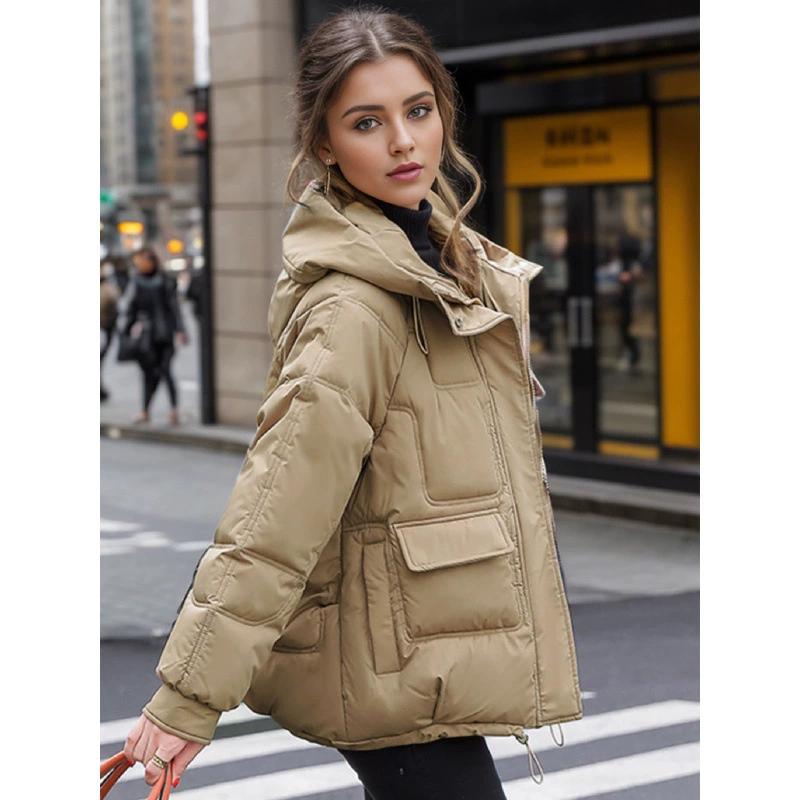 Winter Large Size Thickened Multi-pocket Padded Jacket Trend Hooded Down Padded Jacket Women's Short Style