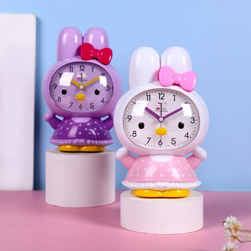 Children's Cute Cartoon Rabbit Dual Music Alarm Clock Home Bedside Silent Sweep Second Snooze Night Light Clock Electronic