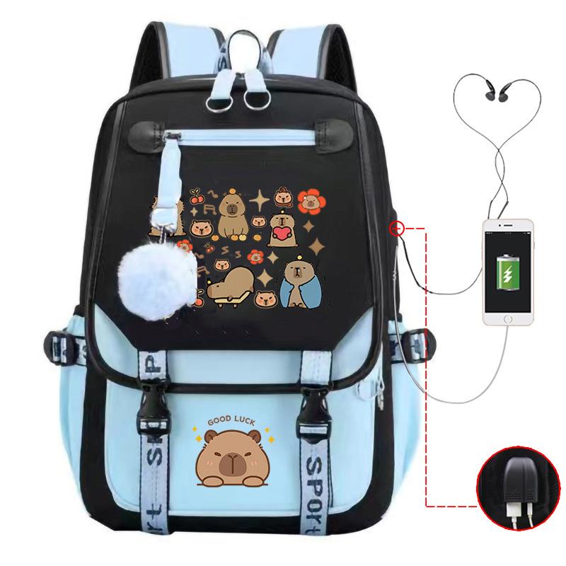 Fashion Trend Kapibara Leisure Burden Reduction Travel Bag Multifunctional Large Capacity USB Student School Bag