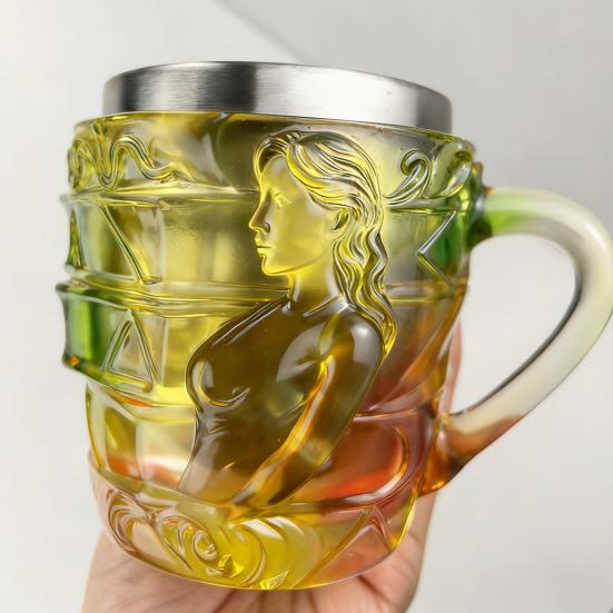 3D Boyalı Kitap Yığını Kahve Kupası Reçine Paslanmaz Çelik Fincan Ergonomik Saplı Dökülmeye Dayanıklı Taban Okuma Kupası