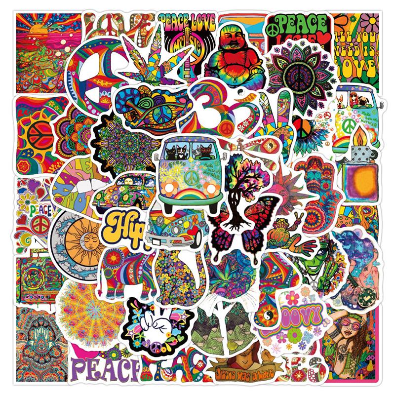 50Pcs Psychedelic Hippie Art Sticker Classic Toy For Skateboard Fridge Laptop Decoration