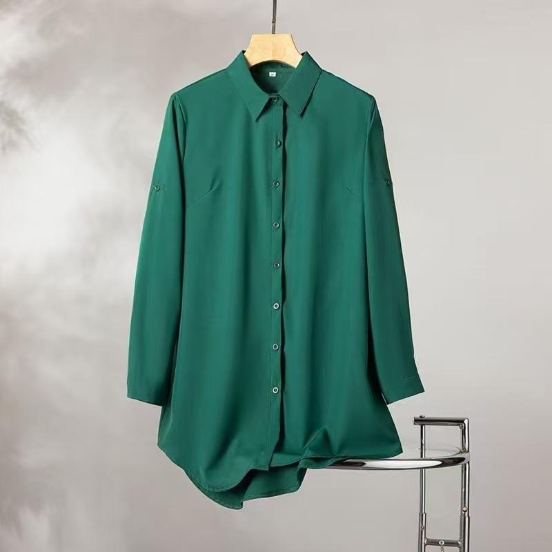 Women's Spring/Fall Long-Sleeve Loose-Fit Korean-Style Shirt, Plus Size, Mid-Length Base Layer Shirt