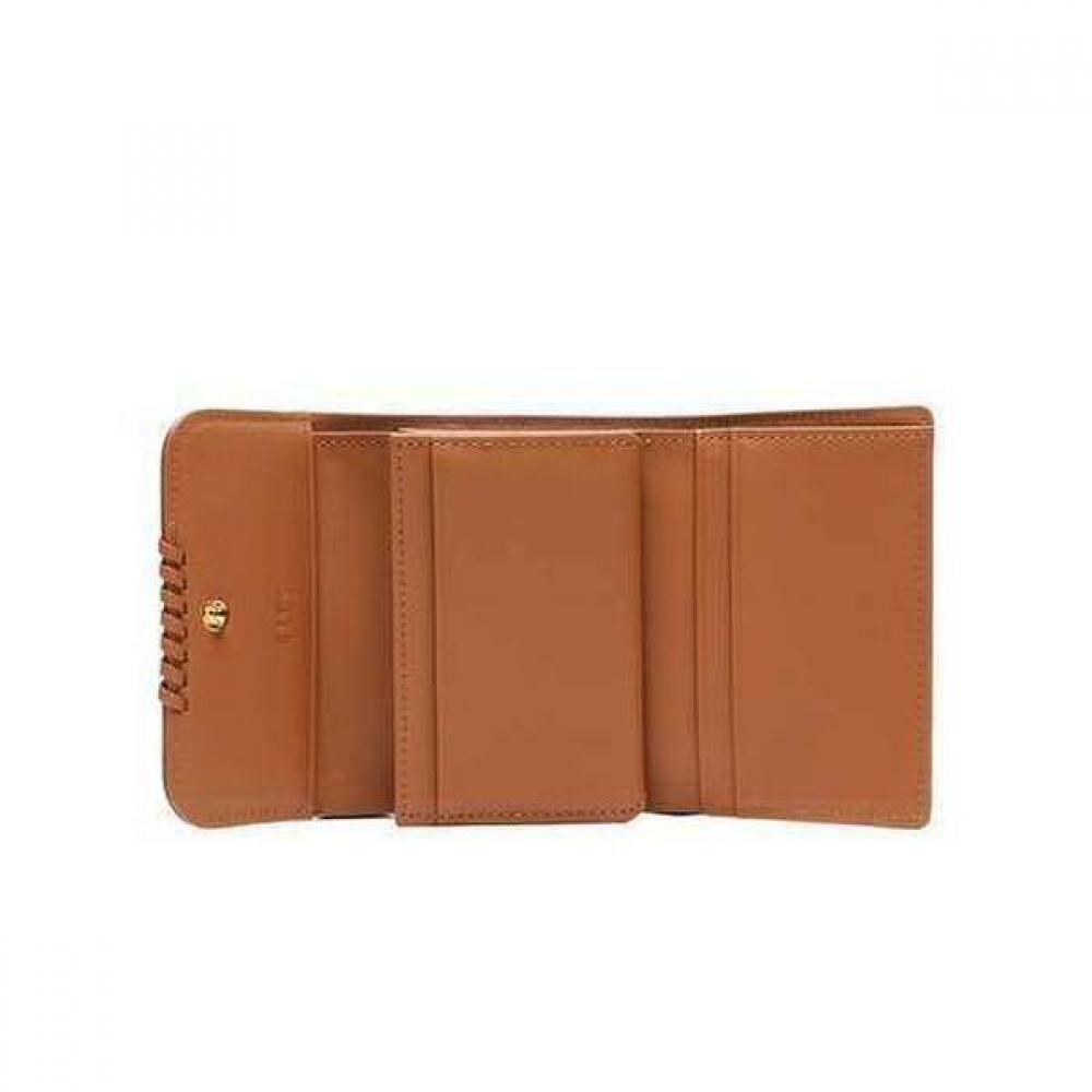 Daks Brown Check Pattern Leather Combination 3 Fold Wallet Dcwa2e624[meghan]