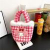 Winter New Plaid Handheld Fluffy Bag Girl Heart Cute Rabbit Female Storage Hand Carrying Cartoon Basket Bag