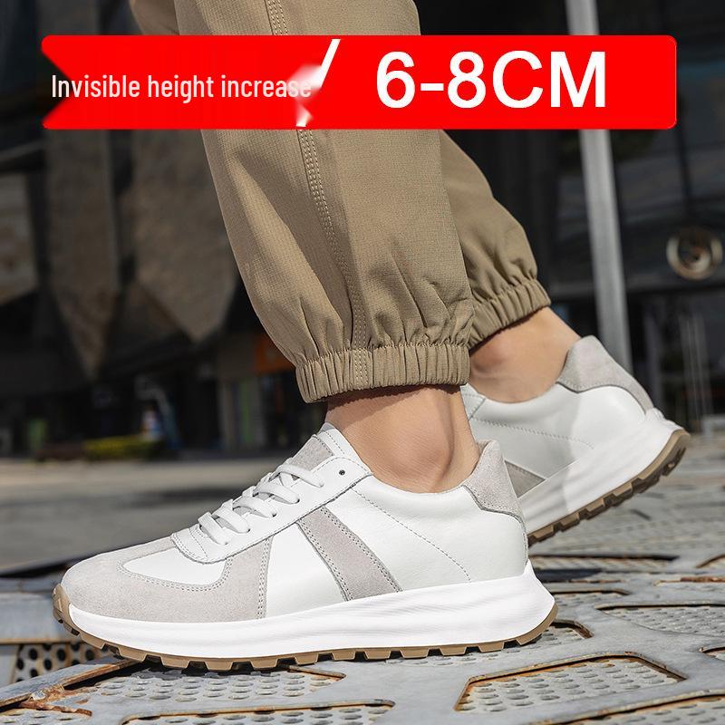 Men's White Breathable Thick-Soled Platform Sneakers - Discreet 8cm Height Boost Casual Dad Shoes