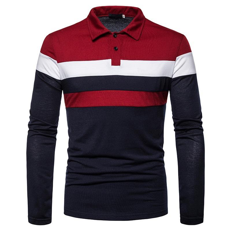 Men S Long Sleeve Color Block Casual Polo Shirt S