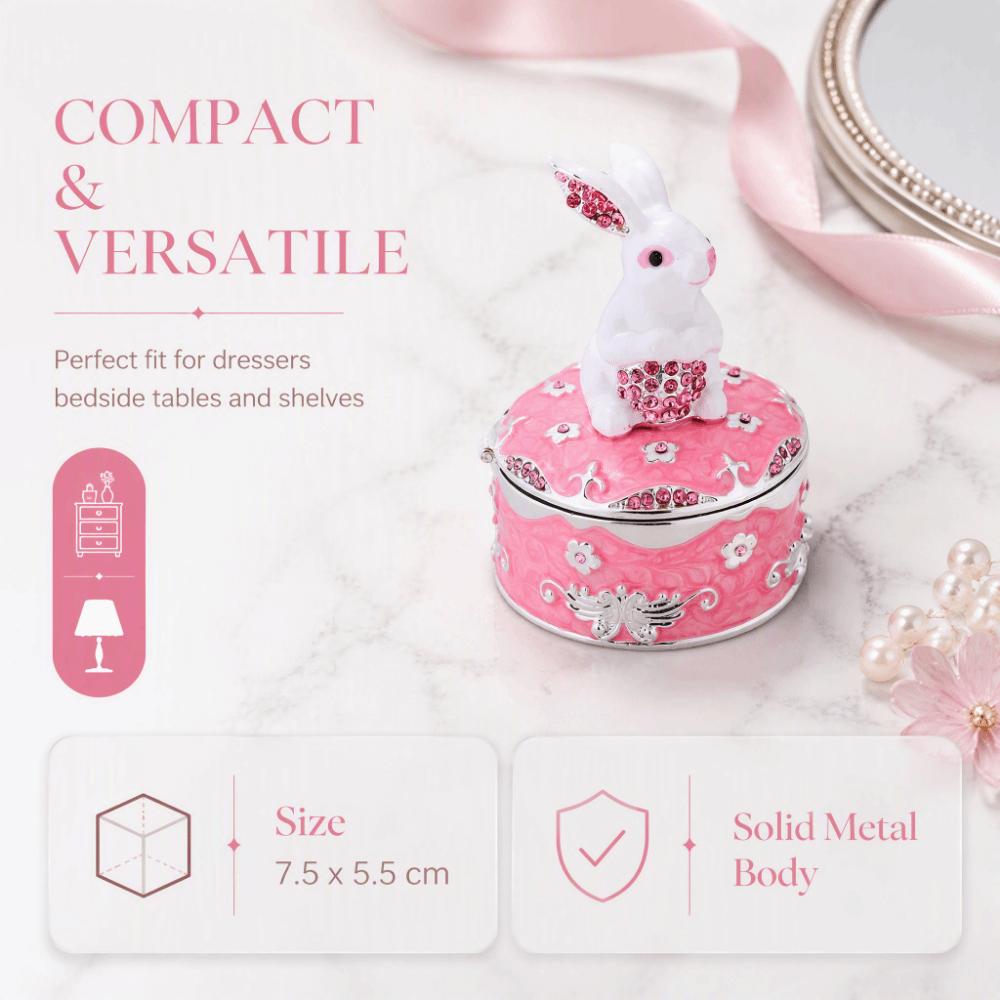 Enamel Jewelry Organizer Hinged Lid Jewelry Storage Box Floral Trinket Box  Dresser Decor