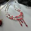 IngeSight.Z Goth Rotblutmuster Imitation Perlen Quaste Anhänger Halskette Damen Exquisiter Kristallperlen Choker Halloween Schmuck