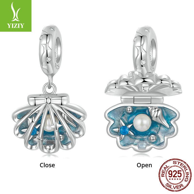 Small Fresh Blue Shell Diy Pendant Accessories, Romantic Sea Beads S925 Sterling Silver Bracelet Beads
