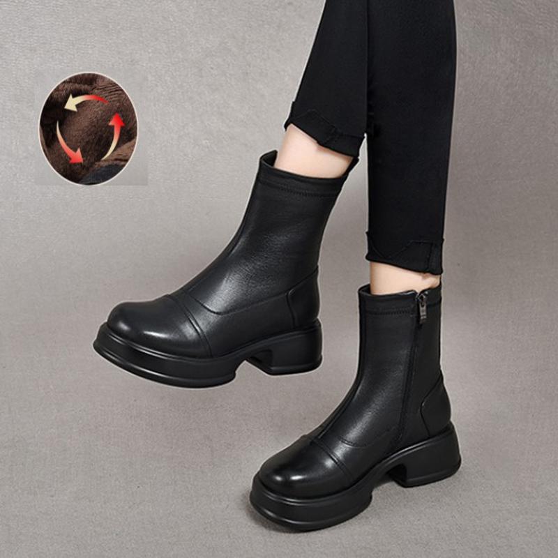 Fashion GKTINOO 2025 Autumn Winter Thick Heel Ankle Boots Women Warm Boots Shoes Handmade Genuine Leather Handmade Platform Boots 34-40