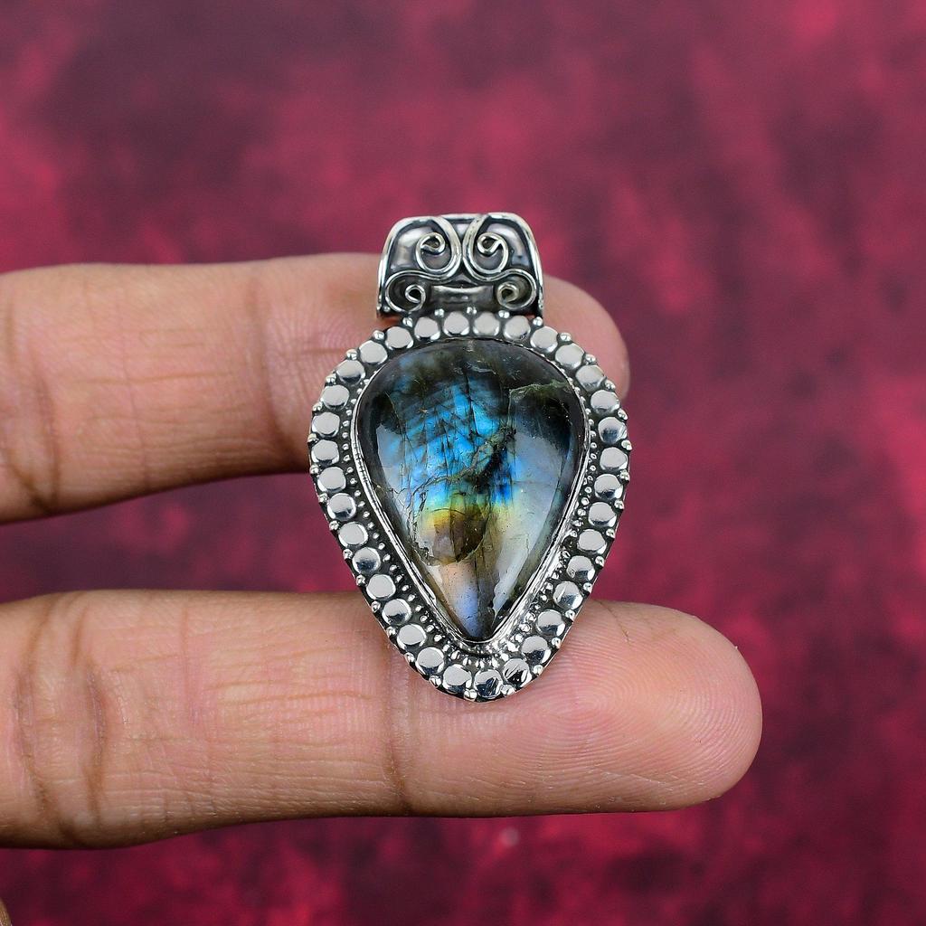 Labradorite Pendant, Handmade Gemstone 925 Sterling Silver Pendant Antique Jewelry, For Gift Silver Jewelry